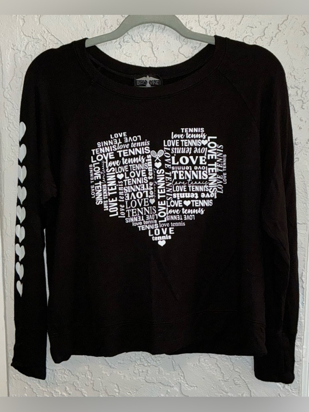 Bird & Vine Black 'Love Tennis' Heart Graphic Pullover